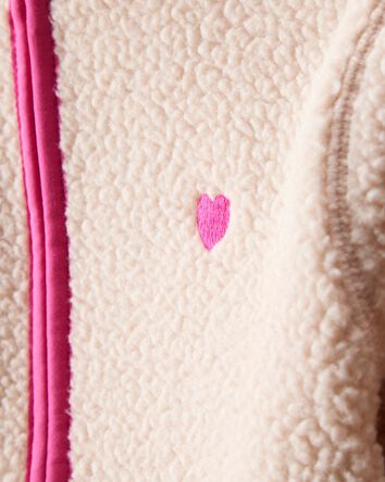 Girls Microfleece Long-Sleeve Zip-Up Jacket - Beige, 