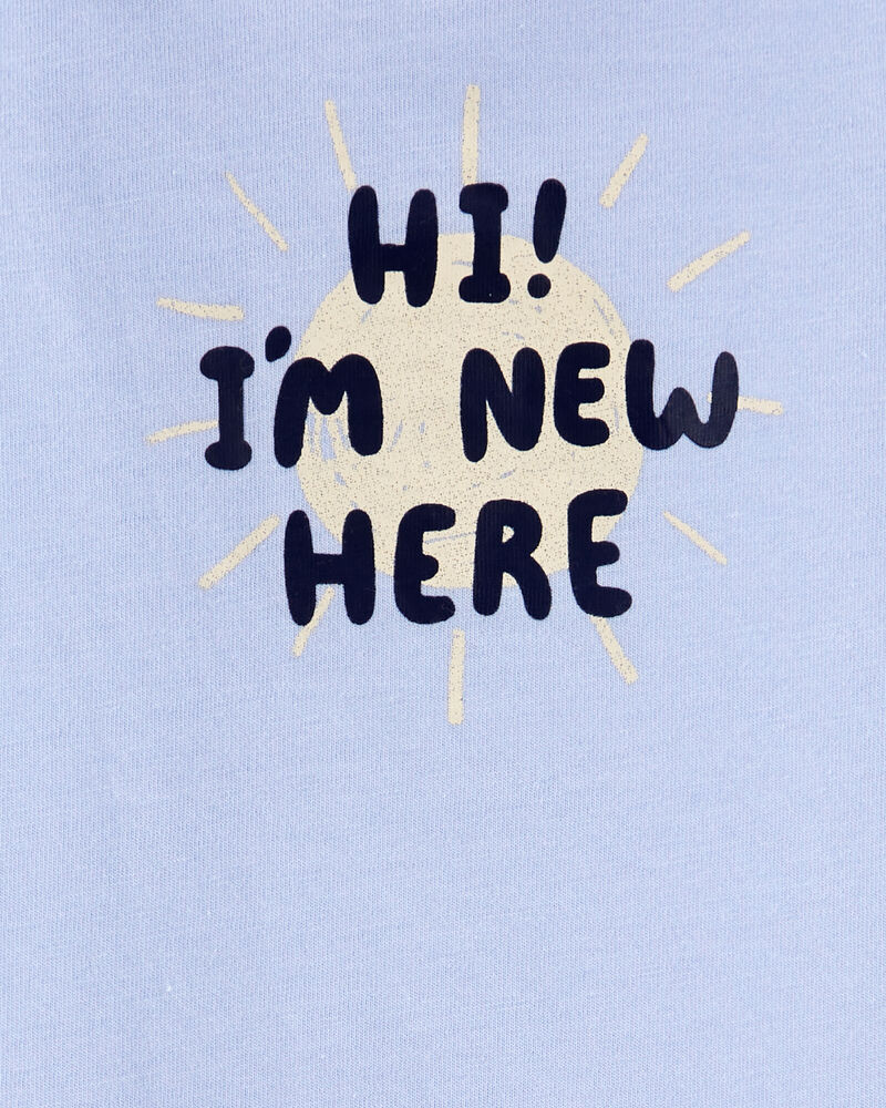 Baby "I'm New Here" Short-Sleeve Bodysuit - Blue, image 2 of 3 slides