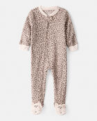 Baby Girl Leopard Fleece Long-Sleeve Loose Fit 1-Piece pyjamas - Brown, image 1 of 5 slides