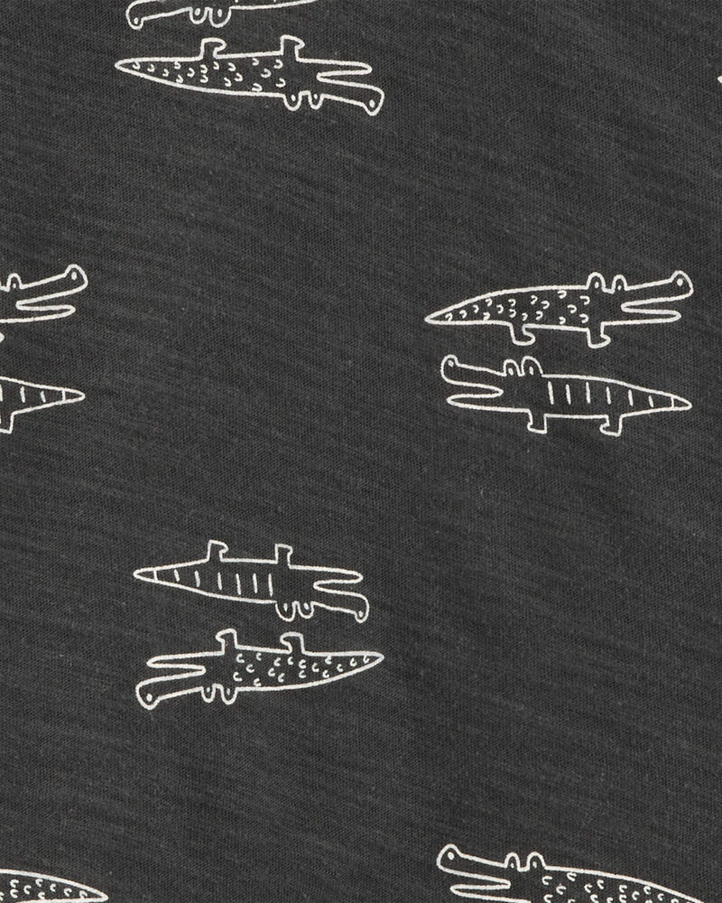 Toddler 2-Piece Alligator Henley Tee & Striped Pull-On Shorts, image 2 of 4 slides