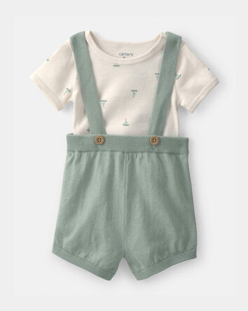Baby 2-Piece Sailboat Overall Set - Green/Ivory, 