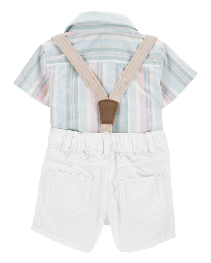 Baby 3-Piece Button-Down Bodysuit & Suspender Short Set, image 2 of 5 slides