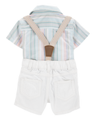 Baby 3-Piece Button-Down Bodysuit & Suspender Short Set, image 2 of 5 slides