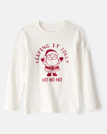 Tout-petit garçon - T-shirt graphique à manches longues de Noël "Gardons-le joyeux" - Blanc, 