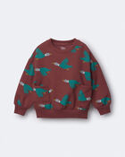 Toddler Relaxed Graphic Pullover Sweatshirt in Duck Print - Burgundy, image 2 of 5 slides
