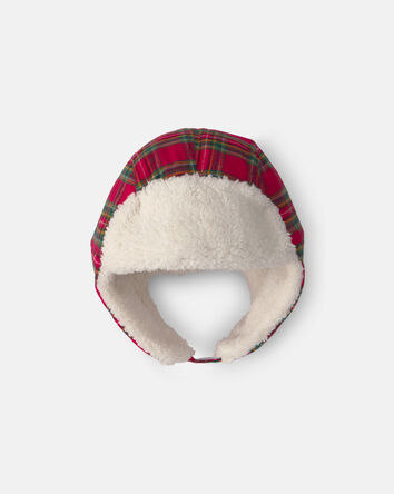 B&eacute;b&eacute; gar&ccedil;on - Tuque en molleton teddy et flanelle &agrave; carreaux de No&euml;l - Rouge, 