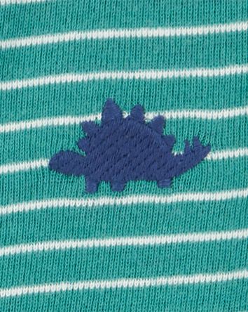 Baby Dinosaur Striped Cotton Short-Sleeve Romper - Green, 
