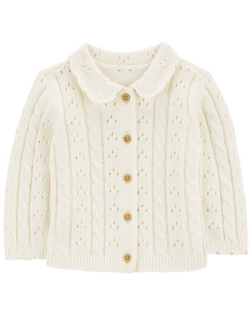 Pointelle Button-Front Sweater Knit Cardigan, 