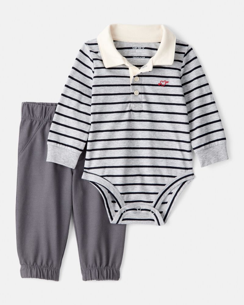 Baby Boy 2-Piece Striped Bodysuit & Pant Set - Grey, image 1 of 5 slides