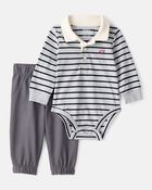 Baby Boy 2-Piece Striped Bodysuit & Pant Set - Grey, image 1 of 5 slides