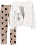 Kid 2-Piece Heart Thermal Top & Leggings Set, image 1 of 7 slides