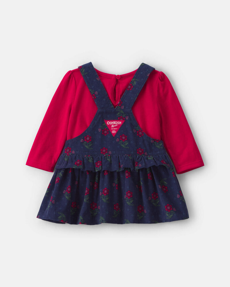 B&eacute;b&eacute; fille - Ensemble 2 pi&egrave;ces robe en velours c&ocirc;tel&eacute; &agrave; motif floral et manches longues &ndash; Bleu marine, image 2 sur 5 diapositives