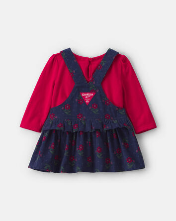 B&eacute;b&eacute; fille - Ensemble 2 pi&egrave;ces robe en velours c&ocirc;tel&eacute; &agrave; motif floral et manches longues &ndash; Bleu marine, 
