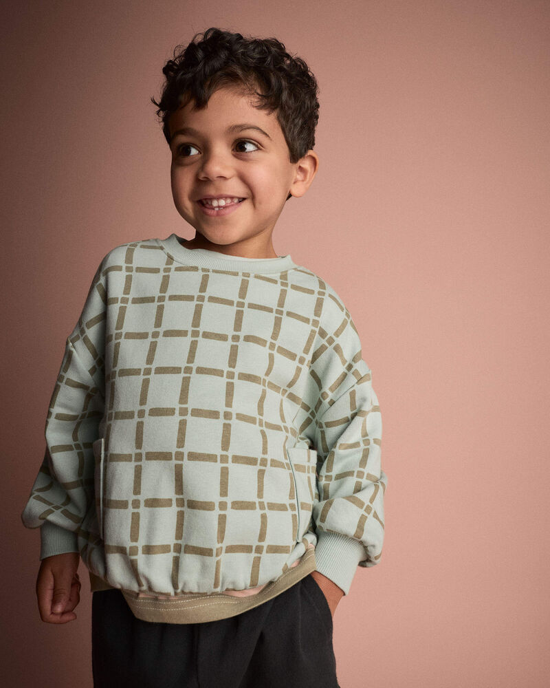 Toddler Otter Sweatshirt&trade; with Pockets in Checkered Print - Light Blue, image 1 of 6 slides