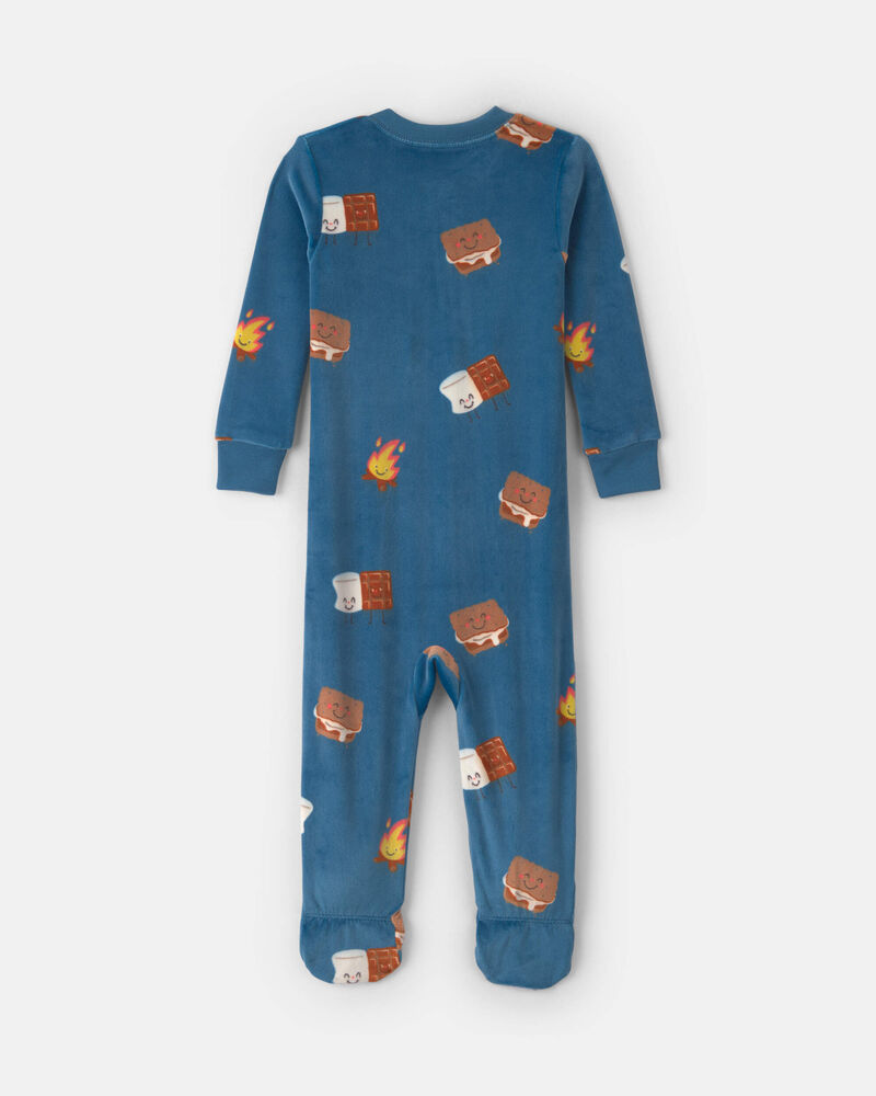 Baby Boy 1-Piece Smores 2-Way Zip DreamPlush Snug Fit Footed Pyjama - Blue, image 2 of 5 slides