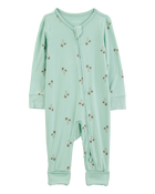 Bébé garçon - Grenouillère PurelySoft à fermeture à glissière à 2 sens à poignets et pieds rabattables imprimé de palmier - Menthe, image 1 sur 7 diapositives