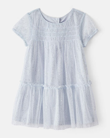 Tout-petit fille - Robe de soirée en tulle à manches courtes - Bleue, 
