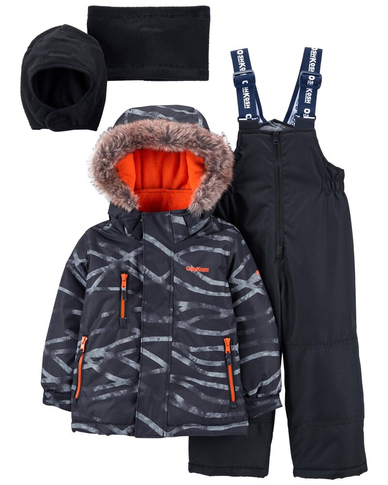 Black 2-Piece Snowsuit With Bonus Hat & Neck Warmer