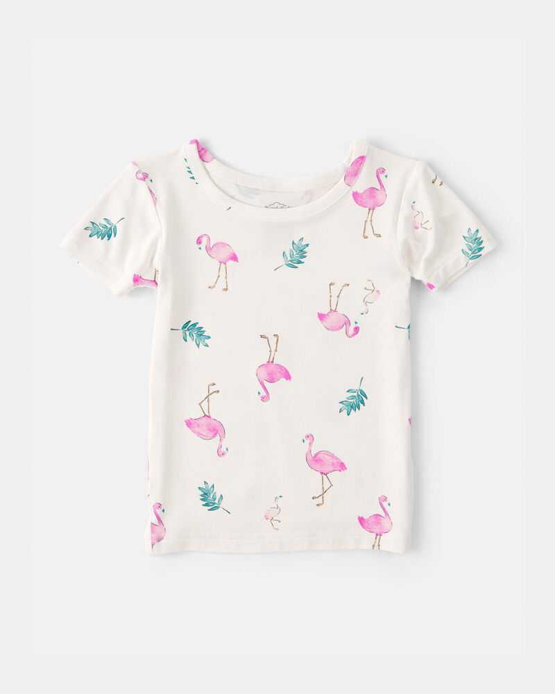 Toddler Girl Flamingo PurelySoft Short-Sleeve Snug Fit 2-Piece Pyjama Set - Ivory, image 2 of 7 slides