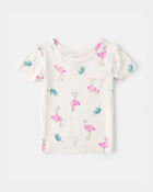 Toddler Girl Flamingo PurelySoft Short-Sleeve Snug Fit 2-Piece Pyjama Set - Ivory, image 2 of 7 slides