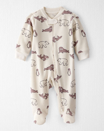Baby Waffle Knit Sleep & Play Pyjamas Made with Organic Cotton in Artic Friends Print, 