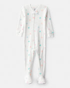 Baby Girl Heart Cotton Snug Fit 2-Way Zip Footie 1-Piece Pyjamas - White, image 1 of 4 slides