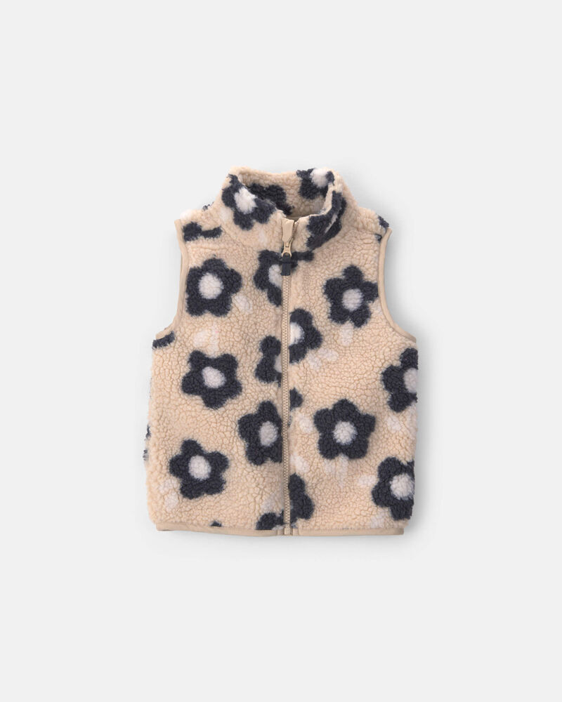Toddler Girl Floral Teddy Fleece Vest - Brown/Black, image 1 of 3 slides