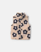 Toddler Girl Floral Teddy Fleece Vest - Brown/Black, image 1 of 3 slides