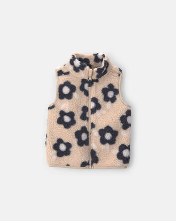 Toddler Girl Floral Teddy Fleece Vest - Brown/Black, 