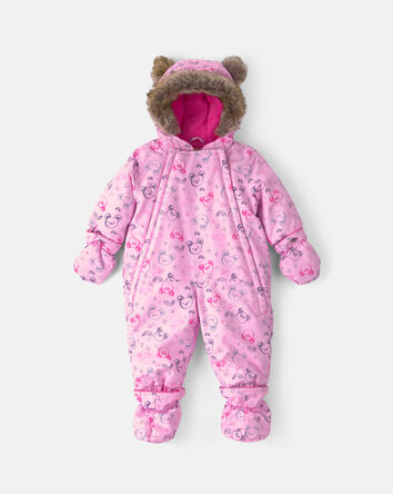 Baby Girl 1 Piece Bear Snowsuit- Pink , 