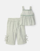 B&eacute;b&eacute; fille - Ensemble 2 pi&egrave;ces haut &agrave; rayures et pantalon - Vert, image 1 sur 3 diapositives