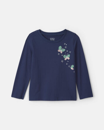 Toddler Girl Butterfly Floral Long-Sleeve Graphic Tee - Navy Blue, 
