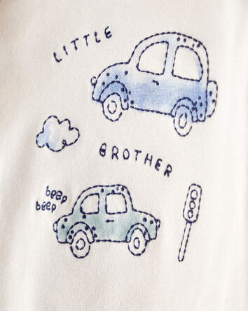 Bébé Ensemble 2 pièces cache-couche à manches longues et pantalon Little Brother avec motif de voitures - Blanc, bleu, 