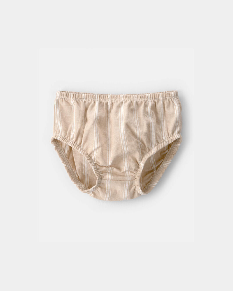 Baby Girl Stripe Sleeveless Dress - Khaki/Ivory, image 3 of 5 slides