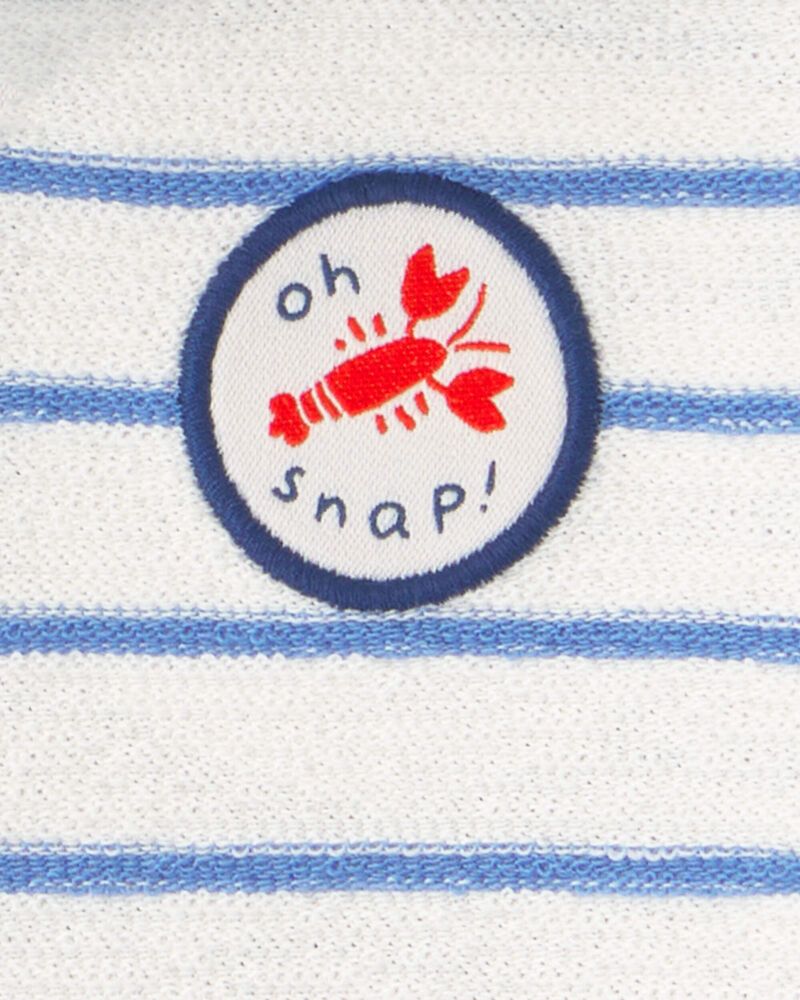 Baby Boy 'Oh Snap!' Lobster Stripe Short-Sleeve Hooded Romper - Blue/White, image 3 of 4 slides