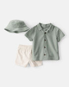 Baby Boy 3-Piece Solid Short-Sleeve Top & Short Set - Green/White, image 1 of 4 slides