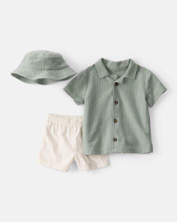 Baby Boy 3-Piece Solid Short-Sleeve Top & Short Set - Green/White, 
