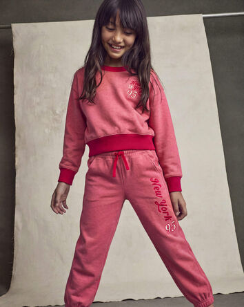 Filles - Pantalon de jogging en jersey bouclette &laquo;New York&raquo; - Rose/Rouge, 