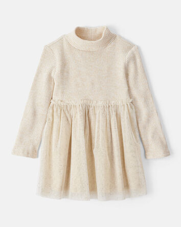 Toddler Girl Long-Sleeve Tulle Occasion Dress - Ivory, 