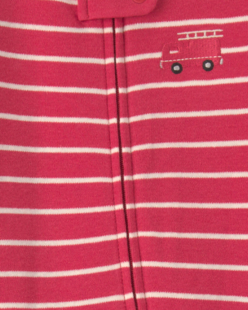 Baby Boy Firetruck Striped 100% Cotton 2-Way Zip Sleeper - Red, image 3 of 4 slides
