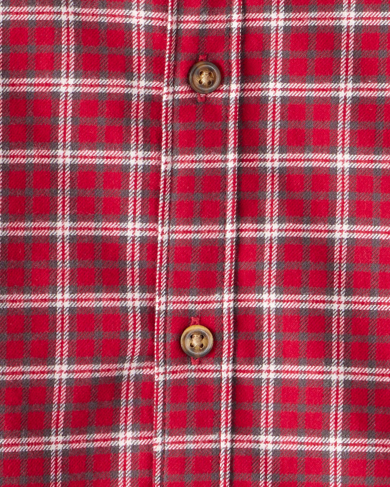 Toddler Boy Plaid Cotton Long-Sleeve Button-Down Shirt - Red, image 2 of 3 slides