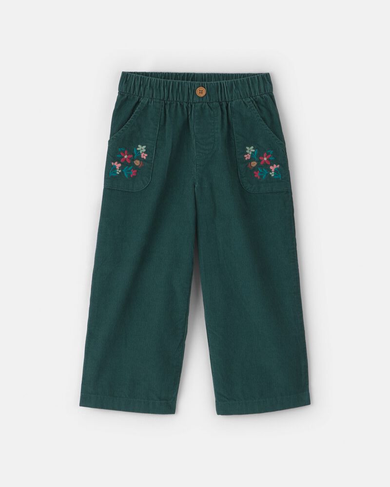 Pantalon en velours c&ocirc;tel&eacute; &agrave; jambe large &agrave; motif chien - Vert, image 1 sur 5 diapositives