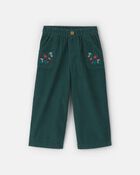 Pantalon en velours c&ocirc;tel&eacute; &agrave; jambe large &agrave; motif chien - Vert, image 1 sur 5 diapositives