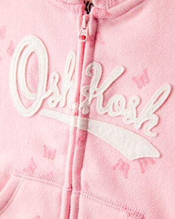 Baby Girl Butterfly Print French Terry Hooded Jacket - Pink, 