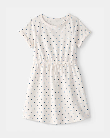 Filles - Robe en jersey bouclette &agrave; pois - Blanc/Bleu, 