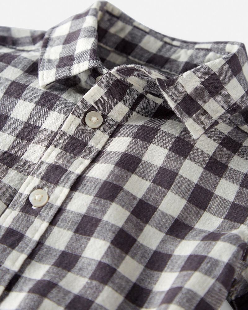 Baby Gingham Button-Front Shirt Made With Linen, image 2 of 4 slides