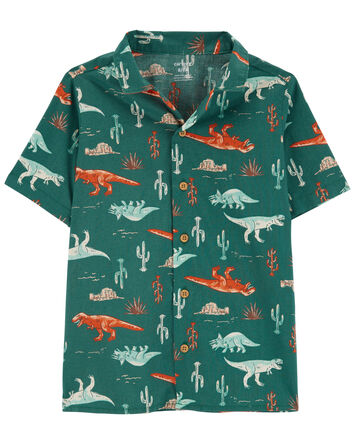 Button-Front Dinosaur-Print Shirt, 