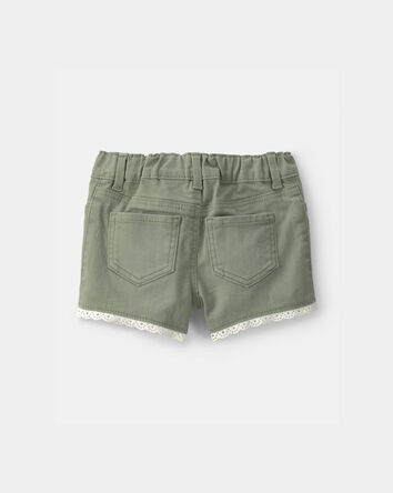 Baby Girl Eyelet Trim Twill Shorts - Olive, 