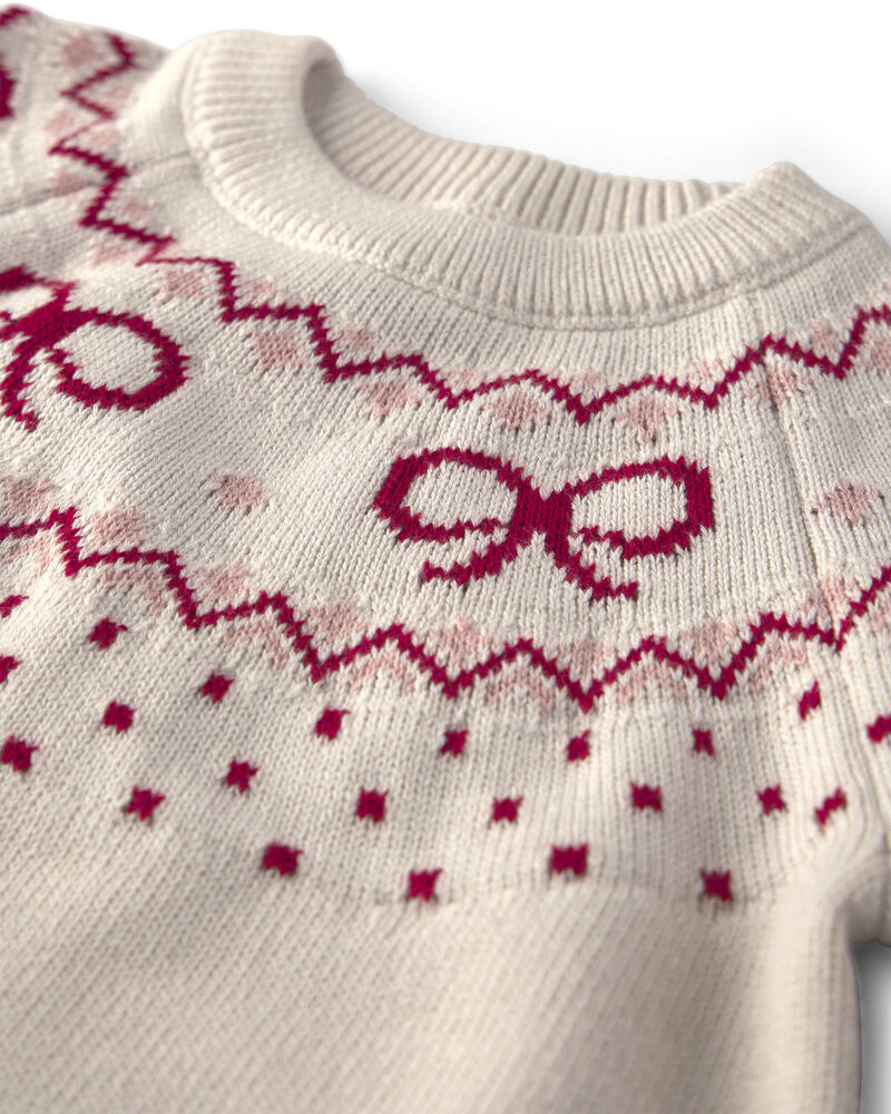 Girls Organic Cotton Fair Isle Sweater Knit Pullover, image 3 of 4 slides