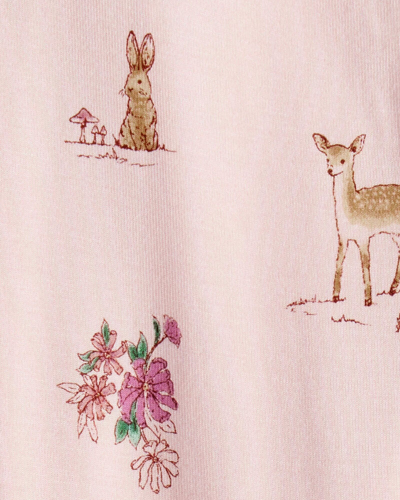 Baby Girl Deer & Floral Print PurelySoft Sleeper - Pink, image 4 of 8 slides
